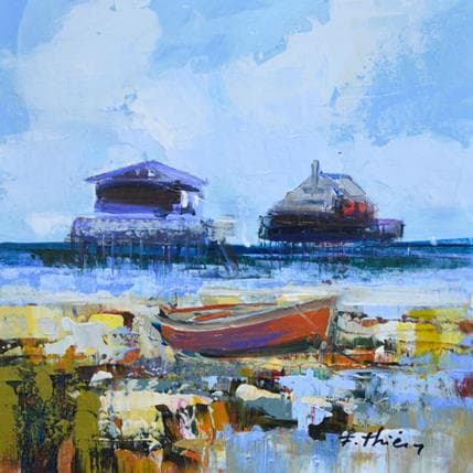 Painting La barque échouée by Frédéric Thiery | Painting Figurative Acrylic Landscapes