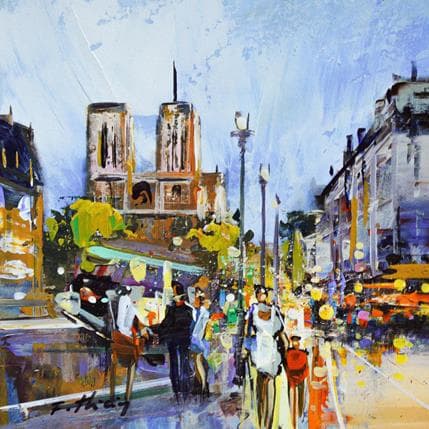 Painting Paris les bouquinistes by Frédéric Thiery | Painting Figurative Acrylic Landscapes