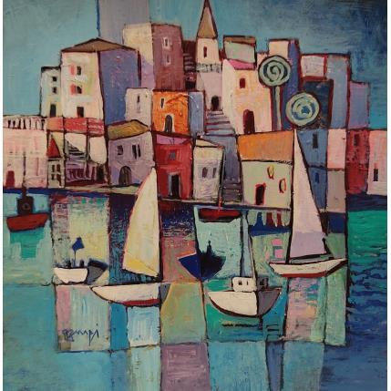 Peinture Paysage nocture AL101 par Burgi Roger | Tableau Figuratif Acrylique Marine, Urbain