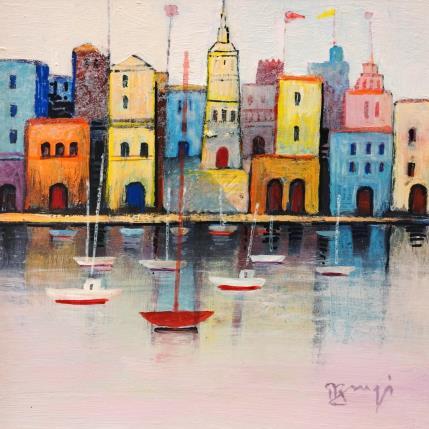 Peinture Bosa Ville colorée AP20 par Burgi Roger | Tableau Figuratif Acrylique Marine, Urbain