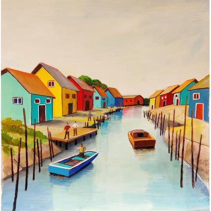 Peinture Les cabanes d'Oleron AP50 par Burgi Roger | Tableau Figuratif Acrylique Marine, Paysages, Urbain