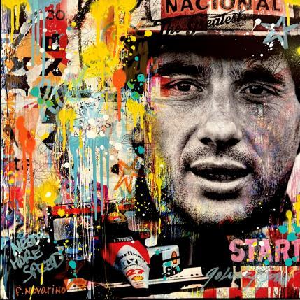 Peinture AYRTON THE GREATEST par Novarino Fabien | Tableau Pop-art Collage Icones Pop