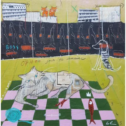 Peinture Jour de semaine  par Colin Sylvie | Tableau Art Singulier Acrylique, Collage, Pastel Animaux