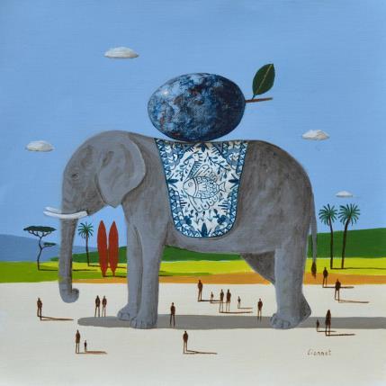 Peinture Eléphant à la prune par Lionnet Pascal | Tableau Surréalisme Acrylique animaux, Natures mortes, Paysages