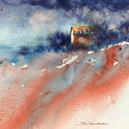 Peinture Un cabanon dans la tourmente rouge par Langeron Stéphane | Tableau Figuratif Aquarelle Paysages