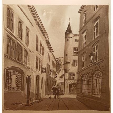Peinture Lyon en Sépia  par De León Lévi Marcelo | Tableau Figuratif Aquarelle Urbain