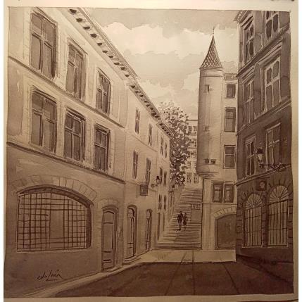 Peinture Lyon, Noir et Blanc par De León Lévi Marcelo | Tableau Figuratif Aquarelle Urbain