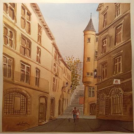 Peinture Les couleurs de Lyon  par De León Lévi Marcelo | Tableau Figuratif Aquarelle Urbain