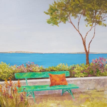 Peinture Le banc du jardin par Bessé Laurelle | Tableau Figuratif Huile Marine, Paysages, Scènes de vie