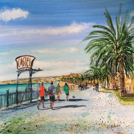 Peinture Castel à Nice  par Hoffmann Elisabeth | Tableau Figuratif Aquarelle Architecture, Marine, Urbain