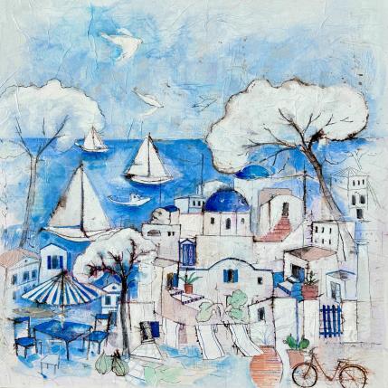 Peinture Bleu manifeste par Colombo Cécile | Tableau Figuratif Acrylique, Aquarelle, Collage, Encre, Pastel Marine, Paysages, Scènes de vie