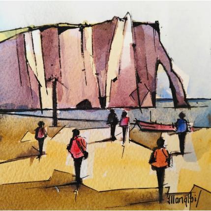 Peinture Falaises à ETRETAT par Langlois Jean-Luc | Tableau Figuratif Aquarelle Marine