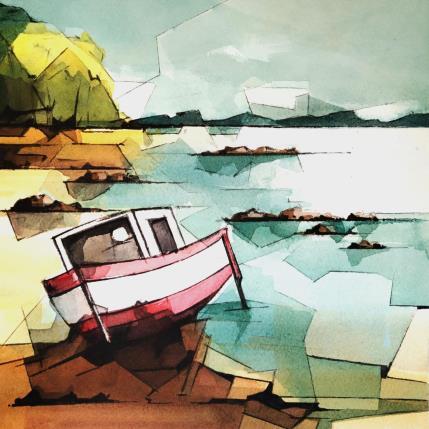 Peinture Marée basse par Langlois Jean-Luc | Tableau Figuratif Aquarelle Marine