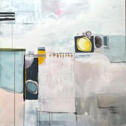 Peinture Les douces larmes du lac par Lau Blou | Tableau Abstrait Acrylique, carton, Collage