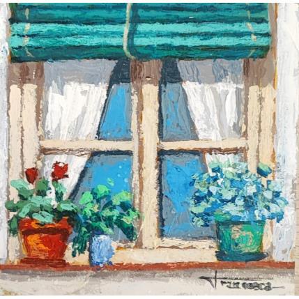 Peinture FLORES EN LA VENTANA par Escobar Francesca | Tableau Figuratif Acrylique, Bois Urbain