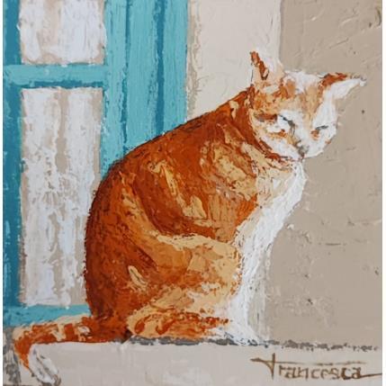 Peinture GATO EN LA VENTANA par Escobar Francesca | Tableau Figuratif Acrylique, Bois Animaux