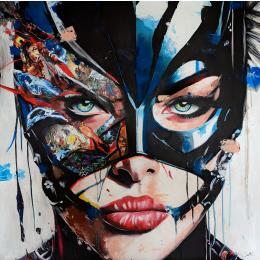 Painting Bat Girl by Caizergues Noël  | Painting Pop-art Acrylic, Gluing, Paper Pop icons, Portrait