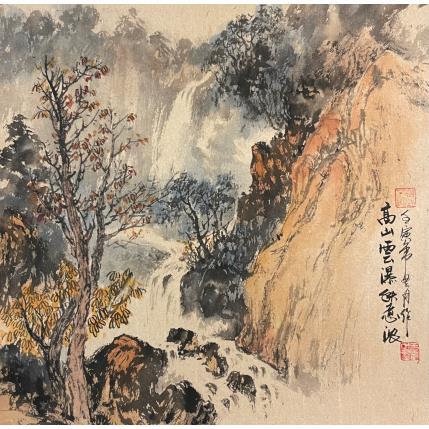 Painting High mountains and waterfall  by Yu Huan Huan | Painting Figurative Ink Landscapes, Nature