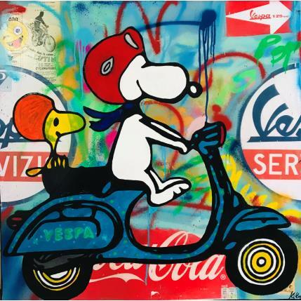 Pintura Snoopy vespa por Kikayou | Pintura Pop-art Acrylic, Gluing, Graffiti Pop icons