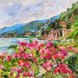 Peinture Lac de Côme par Novokhatska Olga | Tableau Figuratif Huile Nature, Paysages