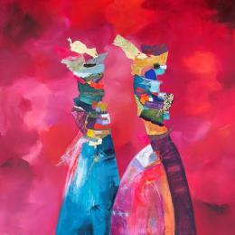 Painting Divinités by Lau Blou | Painting Abstract Acrylic, Gluing, Gold leaf, Paper, Pastel