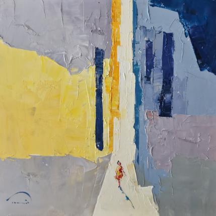 Peinture La rue en blue par Tomàs | Tableau Abstrait Huile Scènes de vie, Urbain