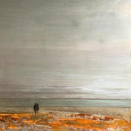 Peinture Couple plage des 3 digues  par Mahieu Bertrand | Tableau Figuratif Métal Marine, Paysages