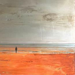 Painting Promeneur plage du Lido by Mahieu Bertrand | Painting Figurative Metal Landscapes, Marine