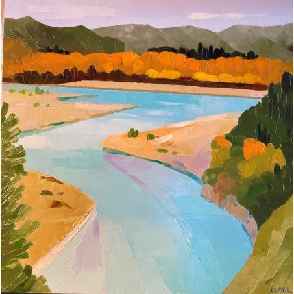 Peinture Automne turquoise  par Clavel Pier-Marion | Tableau Impressionnisme Bois, Huile Paysages