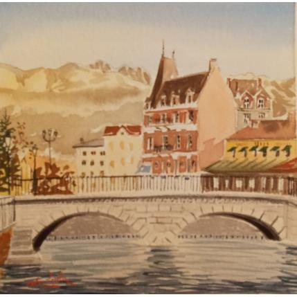 Peinture Les Alpes depuis la rivière  par De León Lévi Marcelo | Tableau Figuratif Aquarelle Urbain