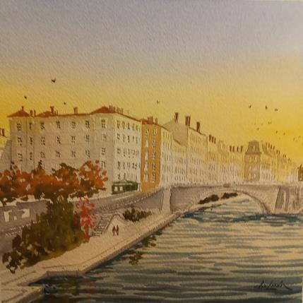 Peinture Nous au quai par De León Lévi Marcelo | Tableau Figuratif Aquarelle Urbain