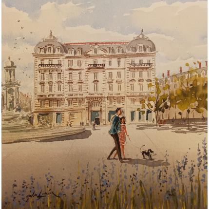 Peinture Notre promenade traditionnelle  par De León Lévi Marcelo | Tableau Figuratif Aquarelle Urbain