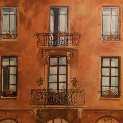 Peinture Fenêtres et balcons  par De León Lévi Marcelo | Tableau Figuratif Aquarelle Urbain