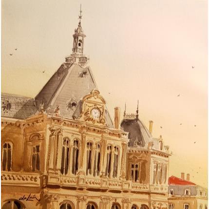 Peinture Horloge de la Ville  par De León Lévi Marcelo | Tableau Figuratif Aquarelle Urbain