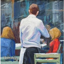 Pintura l'Apéro Arrive por Brooksby | Pintura Figurative Oil Life style