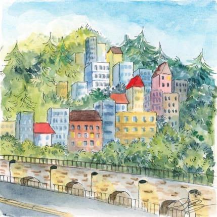 Peinture Vue banlieue par Balme Delphine | Tableau Figuratif Aquarelle Paysages