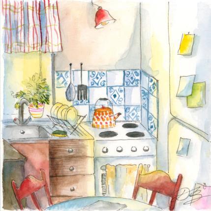 Peinture Cuisine petit matin par Balme Delphine | Tableau Figuratif Aquarelle Scènes de vie