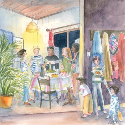Peinture Fête entre amis par Balme Delphine | Tableau Figuratif Aquarelle Scènes de vie