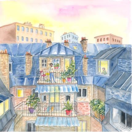 Peinture Paris balcons par Balme Delphine | Tableau Figuratif Aquarelle Scènes de vie
