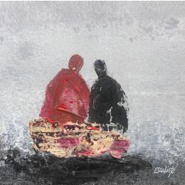 Painting Lieu paisible by Escolier Odile | Painting Figurative Acrylic, Cardboard Black & White, Life style, Minimalist