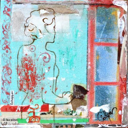 Painting Moka bleu by Sablyne | Painting Figurative Acrylic, Cardboard, Gluing, Gold leaf, Ink, Paper, Pastel, Upcycling, Wood Life style