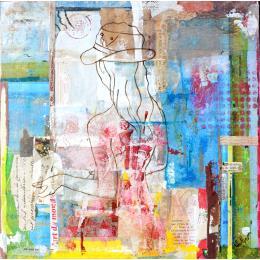 Painting Rester ou partir by Sablyne | Painting Raw art Acrylic, Cardboard, Gluing, Gold leaf, Graffiti, Ink, Paper, Pastel, Pigments, Textile, Upcycling, Wood Life style, Portrait, Society