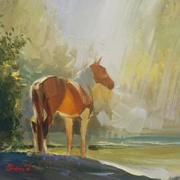 Painting Warm Evening by Bond Tetiana | Painting Realism Oil Animals