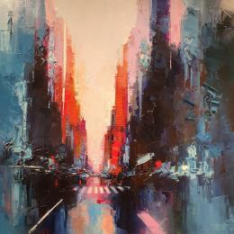 Pintura Pink Manhattanhenge por Castan Daniel | Pintura Figurative Oil Urban