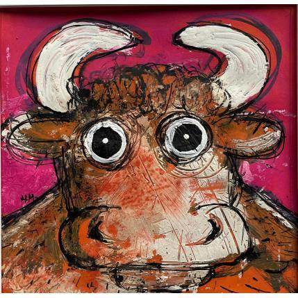 Peinture Pink Bull par Maury Hervé | Tableau Art Singulier Encre, Posca, Sable Animaux