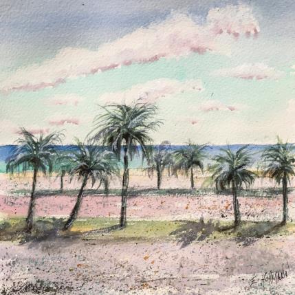 Peinture Nice Palmiers par Hoffmann Elisabeth | Tableau Figuratif Aquarelle Urbain