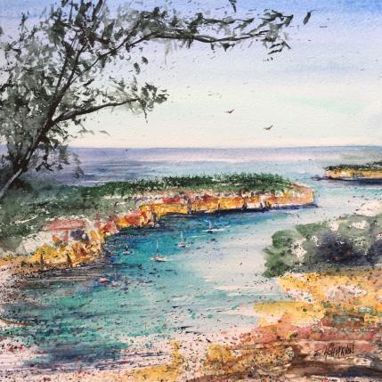 Peinture Anse turquoise par Hoffmann Elisabeth | Tableau Figuratif Aquarelle Marine, Urbain