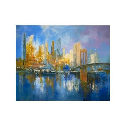 Painting Brooklyn bridge by Dessein Pierre | Painting Figurative Oil