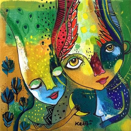 Peinture Décroche-moi la lune par Ketfa Laure | Tableau Art Singulier Acrylique Portraits