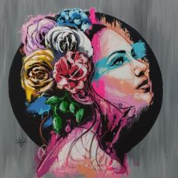 Painting La femme aux fleurs by Sufyr | Painting Street art Graffiti, Posca Portrait